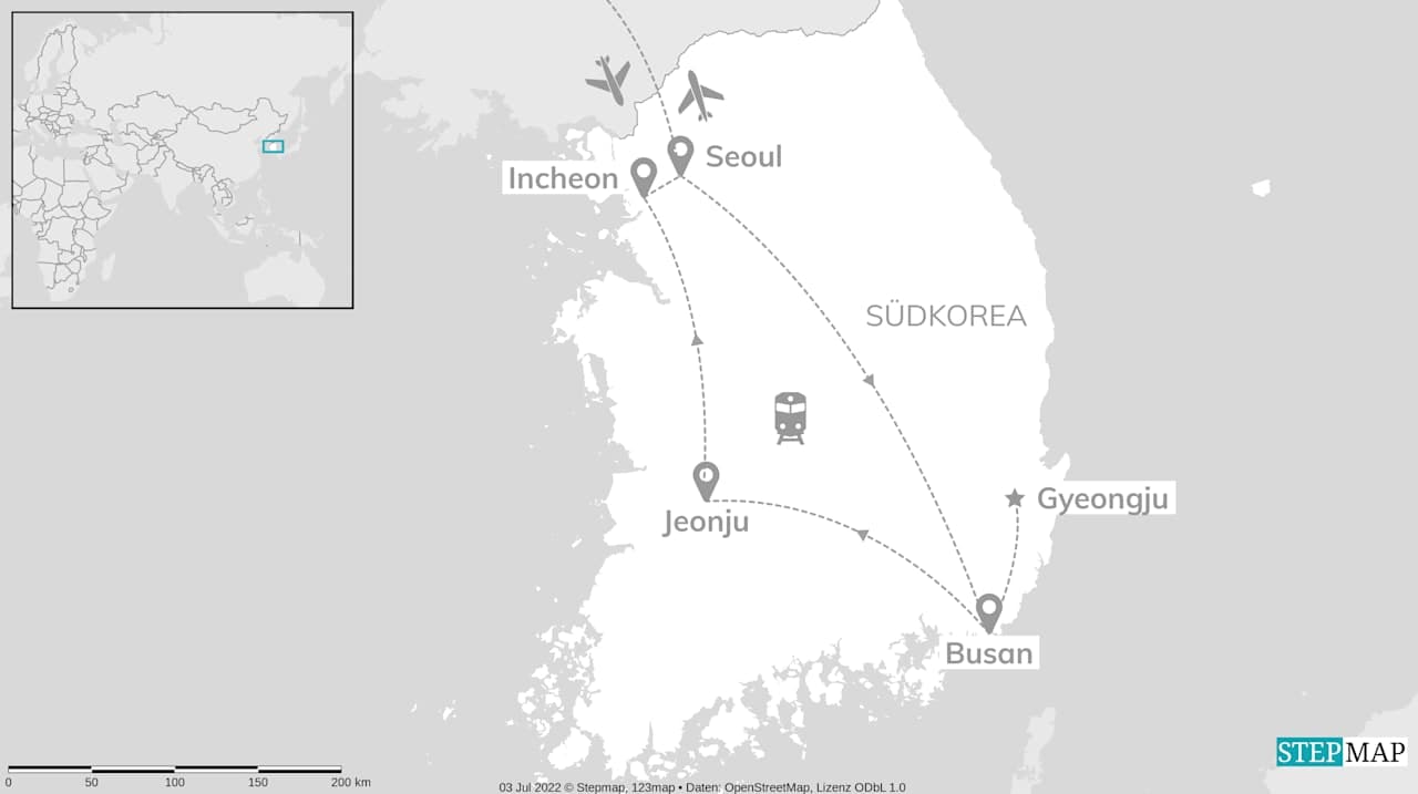 Südkorea by Train: Zum Hanok Village & Seouls Skyline